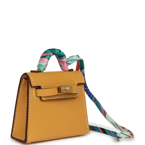 Hermes Mini Kelly Twilly Bag Charm Paille, Rosy, Multi Tadelakt Gold Hardware
