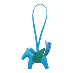 Hermes Pegase Rodeo Bag Charm PM Bleu Zanzibar Milo Lambskin, Vert Moyen Matte Alligator Touch