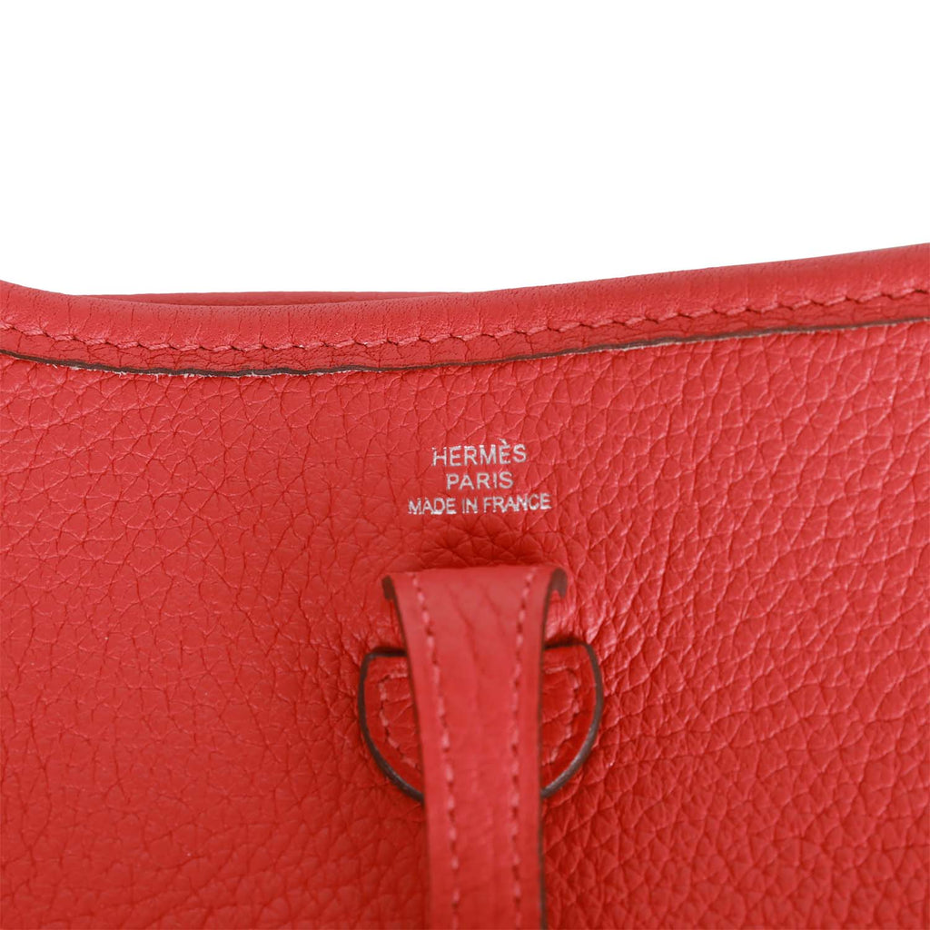 Hermes Rouge Tomate Clemence Leather Evelyne III GM Bag - Yoogi's Closet