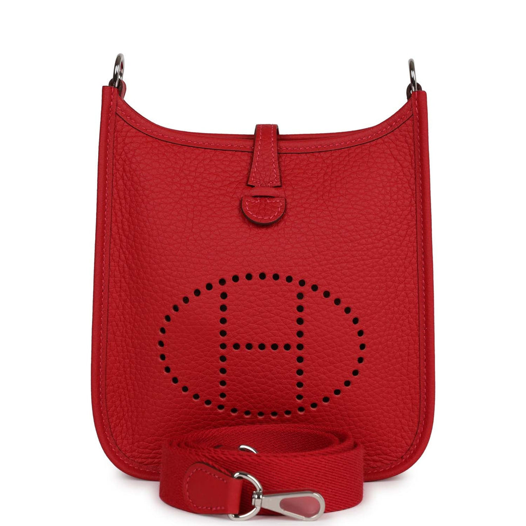 Hermes Evelyne Bag Clemence Leather Palladium Hardware In Red