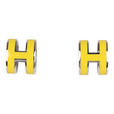 Hermes Mini Pop H Earrings New Lime Enamel Palladium Hardware