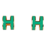 Hermes Mini Pop H Earrings Malachite Enamel Gold Hardware