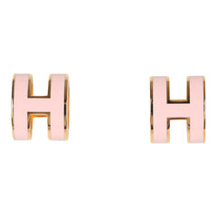 Hermes Mini Pop H Earrings Rose Dragee Enamel Gold Hardware