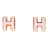 Hermes Mini Pop H Earrings Rose Dragee Enamel Gold Hardware