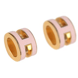 Hermes Mini Pop H Earrings Rose Dragee Enamel Gold Hardware