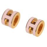 Hermes Mini Pop H Earrings Rose Dragee Enamel Gold Hardware