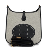 Hermes Evelyne III PM Black Clemence and Ecru Toile Gold Hardware