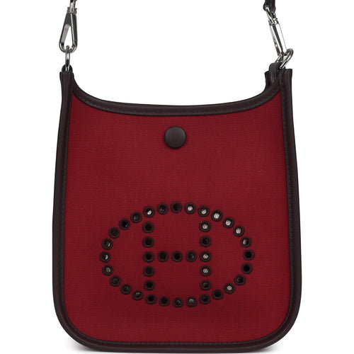 Hermes Neo Evelyne TPM Rubis Officier Canvas and Rouge Sellier Swift Palladium Hardware