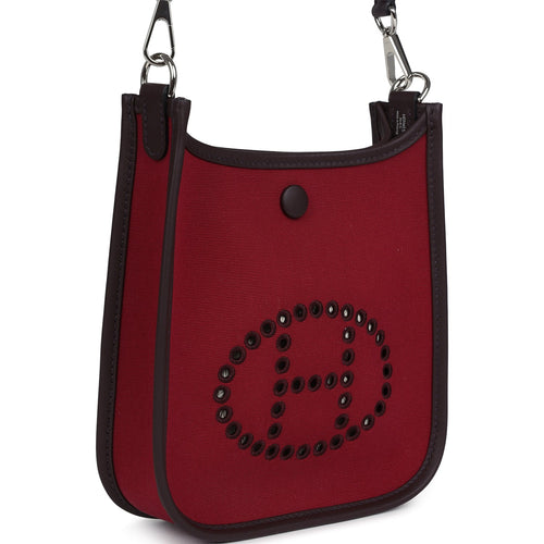 Hermes Neo Evelyne TPM Rubis Officier Canvas and Rouge Sellier Swift Palladium Hardware