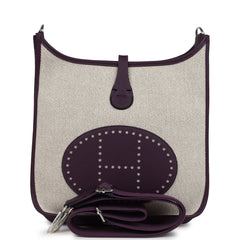 Hermes Evelyne III PM Cassis Clemence and Ecru Toile H Palladium Hardware