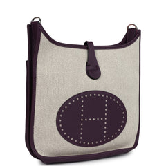 Hermes Evelyne III PM Cassis Clemence and Ecru Toile H Palladium Hardware