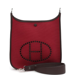 Hermes Neo Evelyne PM Rubis Officier Canvas and Rouge Sellier Swift Palladium Hardware