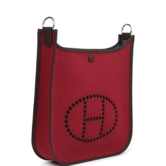 Hermes Neo Evelyne PM Rubis Officier Canvas and Rouge Sellier Swift Palladium Hardware