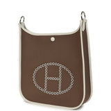 Hermes Neo Evelyne PM Etoupe Officier Canvas and Gris Pale Swift Palladium Hardware