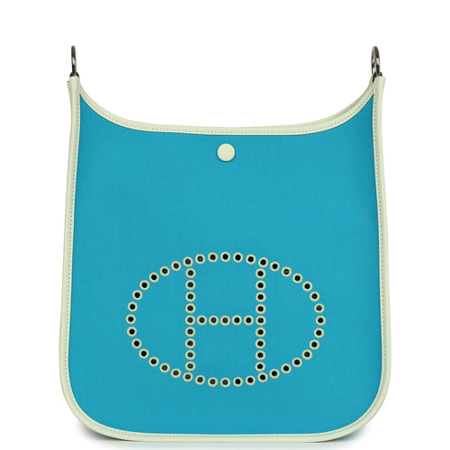 Hermes Neo Evelyne PM Bleu Azteque Officier Canvas and Vert Fizz Swift Palladium Hardware