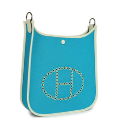 Hermes Neo Evelyne PM Bleu Azteque Officier Canvas and Vert Fizz Swift Palladium Hardware