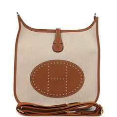 Hermes Evelyne III PM Gold Clemence and Ecru Toile H Canvas Gold Hardware