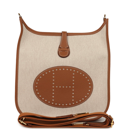 Hermes Evelyne III PM Gold Clemence and Ecru Toile H Canvas Gold Hardware