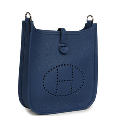 Hermes Evelyne TPM Bleu Tie Clemence Palladium Hardware