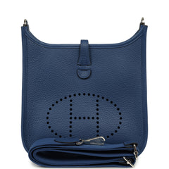 Hermes Evelyne 23 Bleu Tie Clemence Palladium Hardware