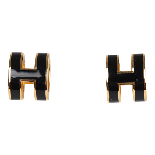 Hermes Mini Pop H Earrings Black Enamel Yellow Gold Hardware