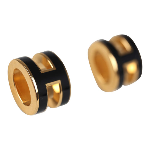 Hermes Mini Pop H Earrings Black Enamel Yellow Gold Hardware