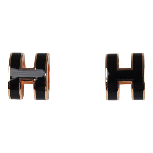 Hermes Mini Pop H Earrings Black Enamel Rose Gold Hardware