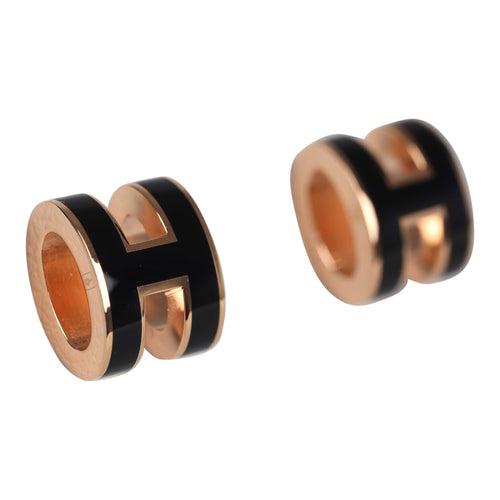 Hermes Mini Pop H Earrings Black Enamel Rose Gold Hardware