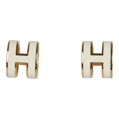 Hermes Mini Pop H Earrings White Enamel Yellow Gold Hardware