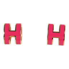 Hermes Mini Pop H Earrings Pink Enamel Lacquer Rose Gold Hardware