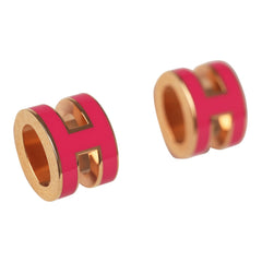 Hermes Mini Pop H Earrings Pink Enamel Lacquer Rose Gold Hardware