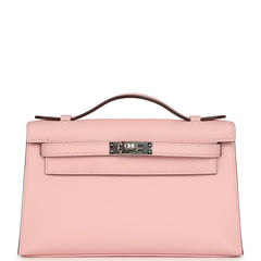 Hermes Kelly Pochette Rose Sakura Swift Palladium Hardware