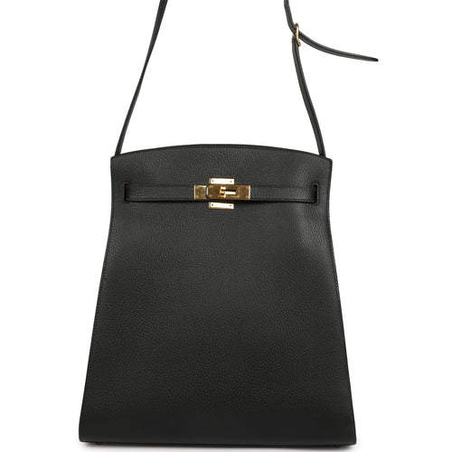 Vintage Hermes Kelly Sport 29 GM Black Ardennes Gold Hardware