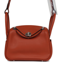 Hermes Mini Lindy Cuivre and Rose Texas Verso Swift Palladium Hardware