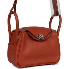 Hermes Mini Lindy Cuivre and Rose Texas Verso Swift Palladium Hardware