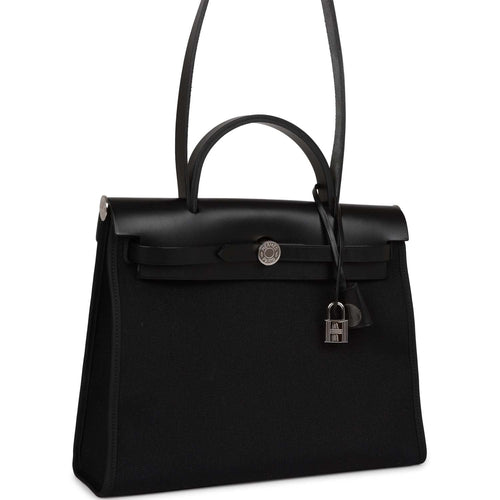 Pre-owned Hermes Herbag Zip PM 31 Black Toile H Berline Hunter Palladium Hardware