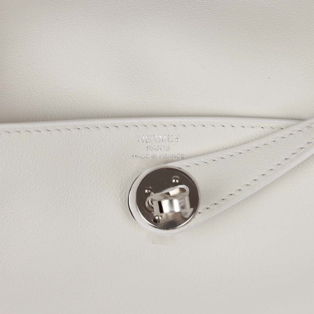Hermès Lindy Nata and Lime Swift Mini 20 Palladium Hardware, 2023 (Like New), White/Yellow Womens Handbag