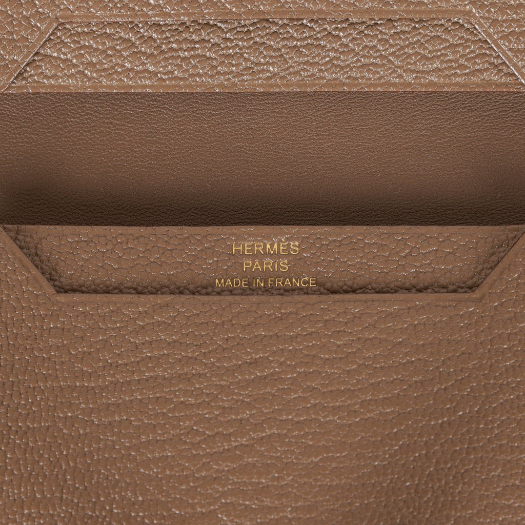 Hermes Bearn Compact Wallet Etoupe Chevre Gold Hardware