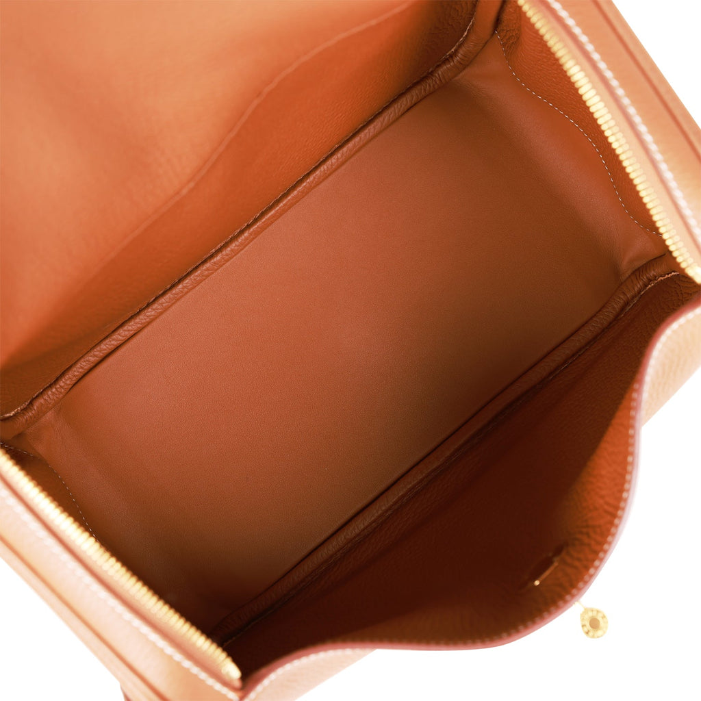 Hermes 34cm Gold Clemence Leather Lindy Bag - Yoogi's Closet