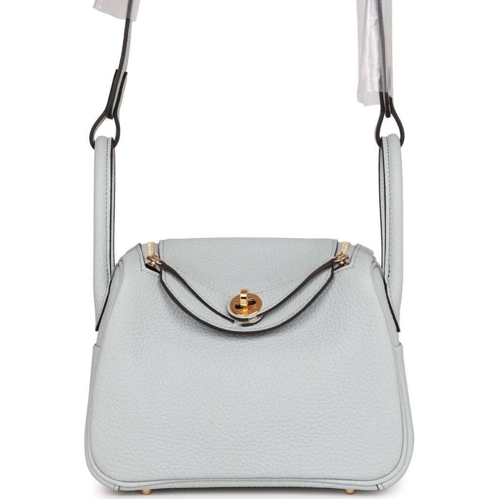 Hermes Mini Lindy In Bleu Pale Clemence Leather With Gold Hardware