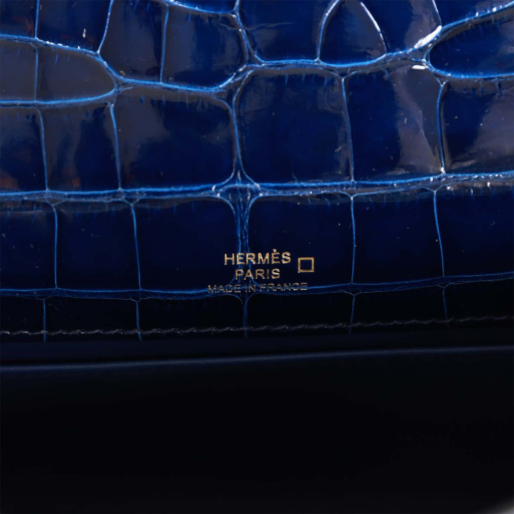 Hermes Kelly Pochette Bleu Saphir Alligator Lisse Shiny Gold Hardware #D -  Vendome Monte Carlo