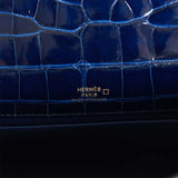 Hermes Kelly Pochette Bleu Saphir Shiny Alligator Gold Hardware