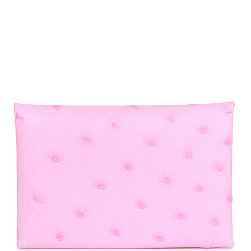 Hermes Calvi Card Holder Bubblegum Ostrich Palladium Hardware