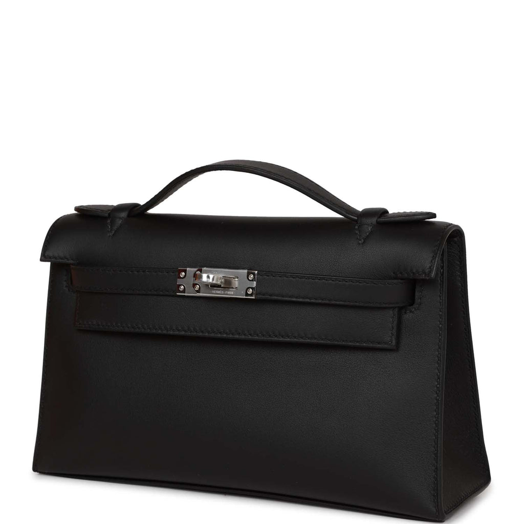 Hermès Kelly Pochette Mini Black Leather Palladium Hardware