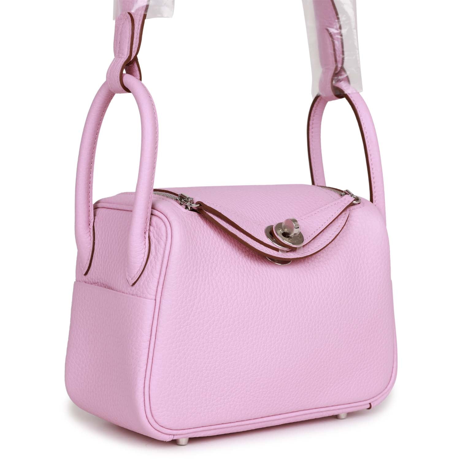 HERMES 25S MINI LINDY 19 IN MAUVE CALFSKIN SILVER HARDWARE