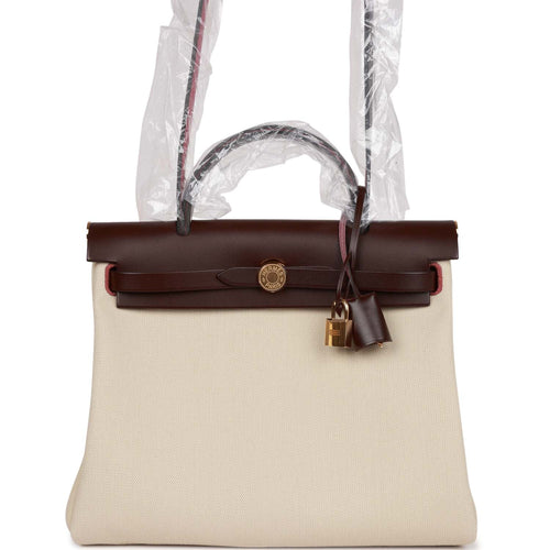 Hermes Herbag Zip PM 31 Beton Toile H Berline Rouge Sellier Hunter Gold Hardware