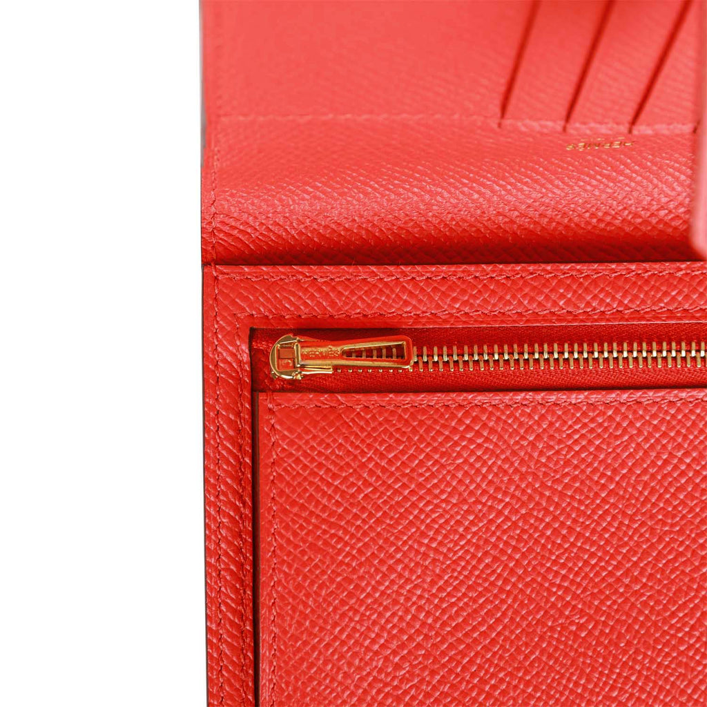 Pre-owned Hermes Bearn Compact Wallet Rouge de Coeur Epsom Gold Hardware