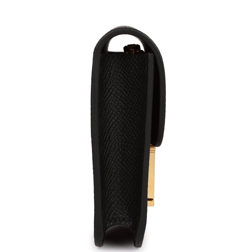 Hermès Constance Slim Wallet In Black Epsom With Gold Hardware in