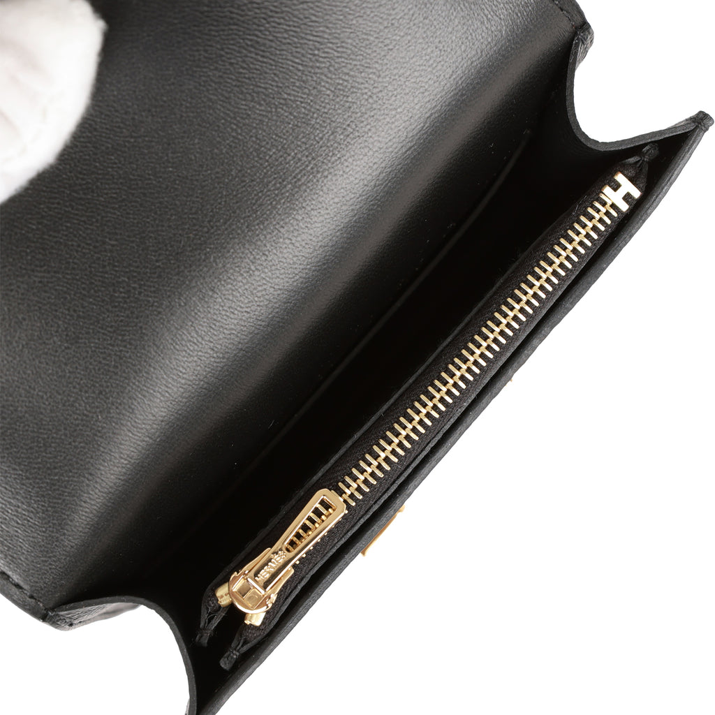 Hermès Constance Slim Wallet In Black Epsom With Gold Hardware in White