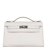 Hermes Kelly Pochette Gris Pale Swift Palladium Hardware